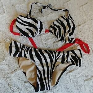 Alloy Bikini Swim Zebra Print Animal Black White Red Large